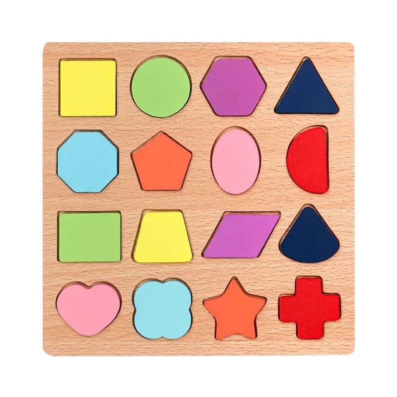 Wooden 3D Geometric Shapes Puzzle Board for Kids
